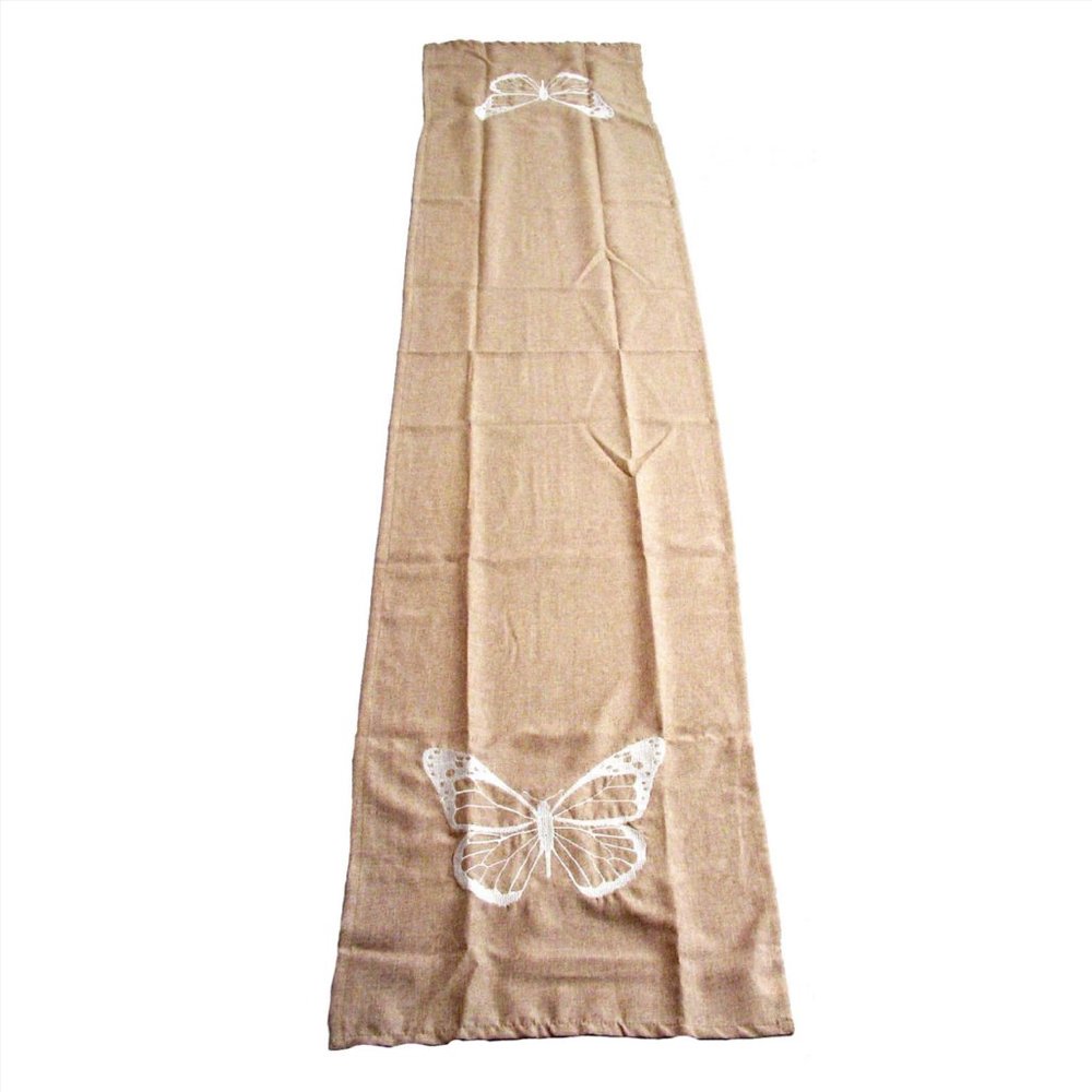 NWT Table Runner Embroidered White Butterflies
